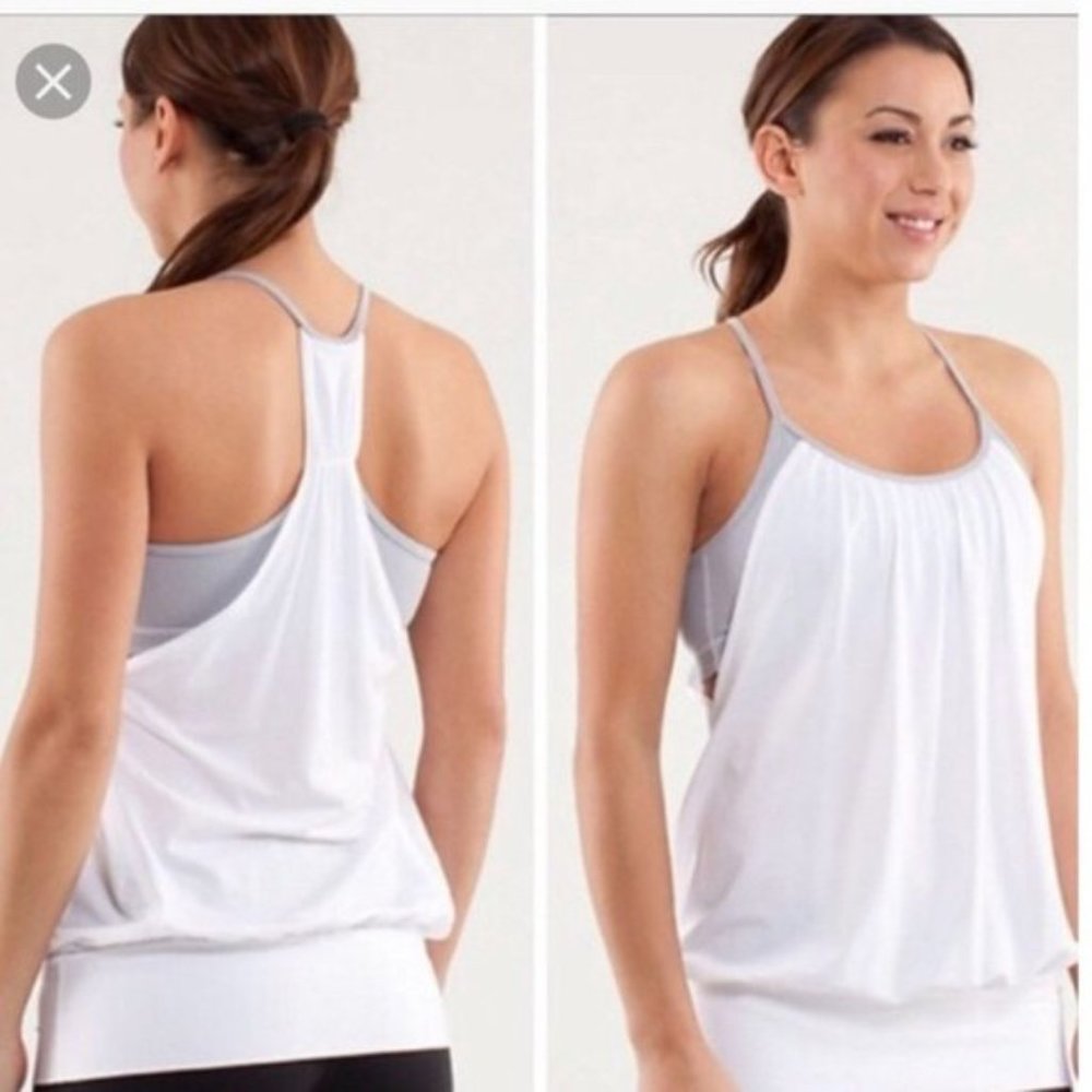 Lululemon No Limit Tank White Gray Wee Stripe Sz 6
